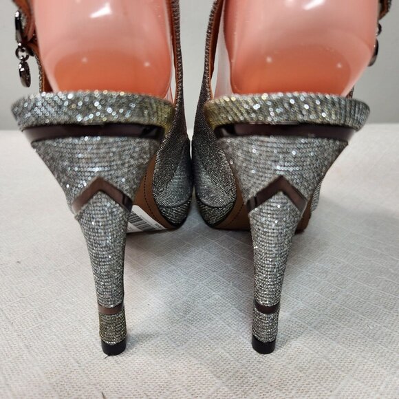 J Renee Women's Size 8 M Toe Platform Sculptured High Heel Glitter  Silver -9 - Picture 4 of 9